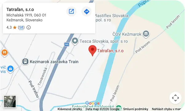 Mapa sídla Tatralan, s.r.o. na Google mapách (kľukom otvor)